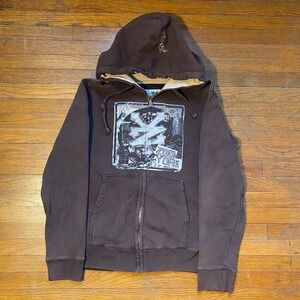 Y2K Zoo York Mens Full Zip Hoodie Brown Zip Up Size M
